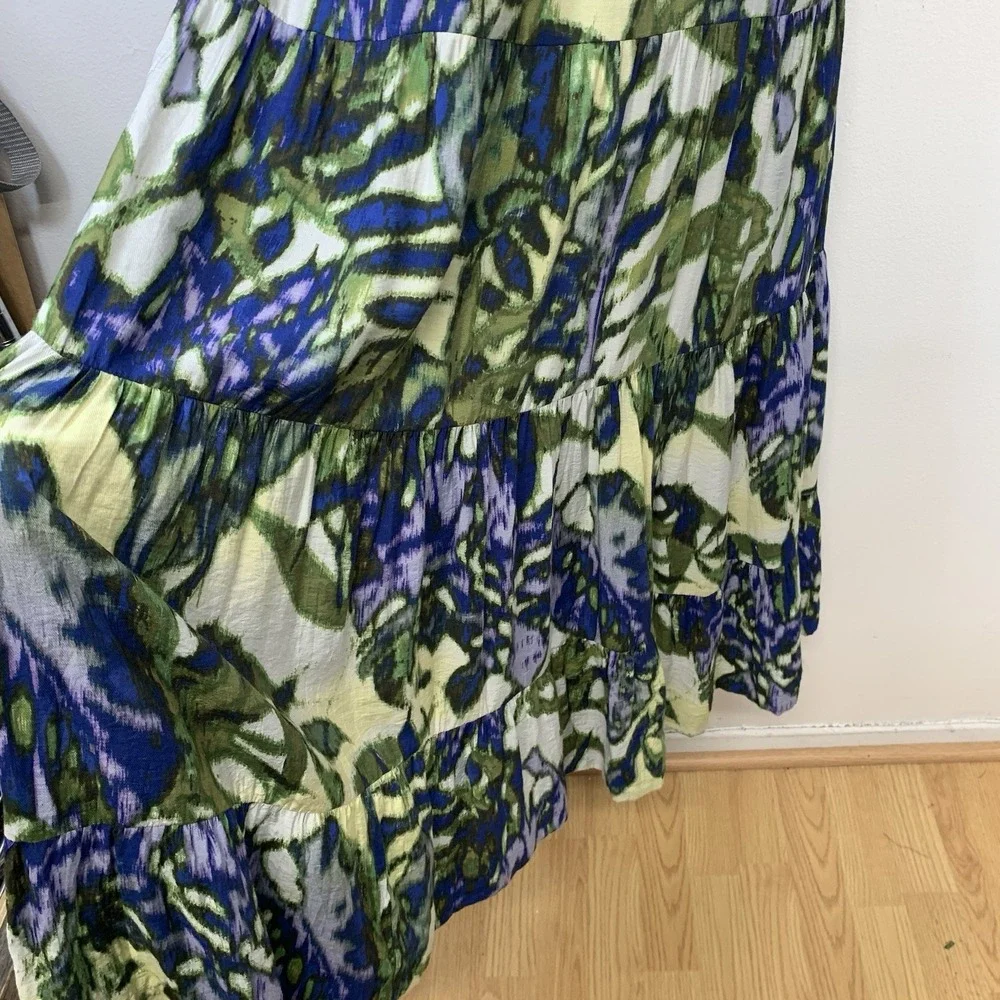 NY Co Strapless Maxi Dress S Tiered Empire Colorful‎ Abstract Tropical Romantic